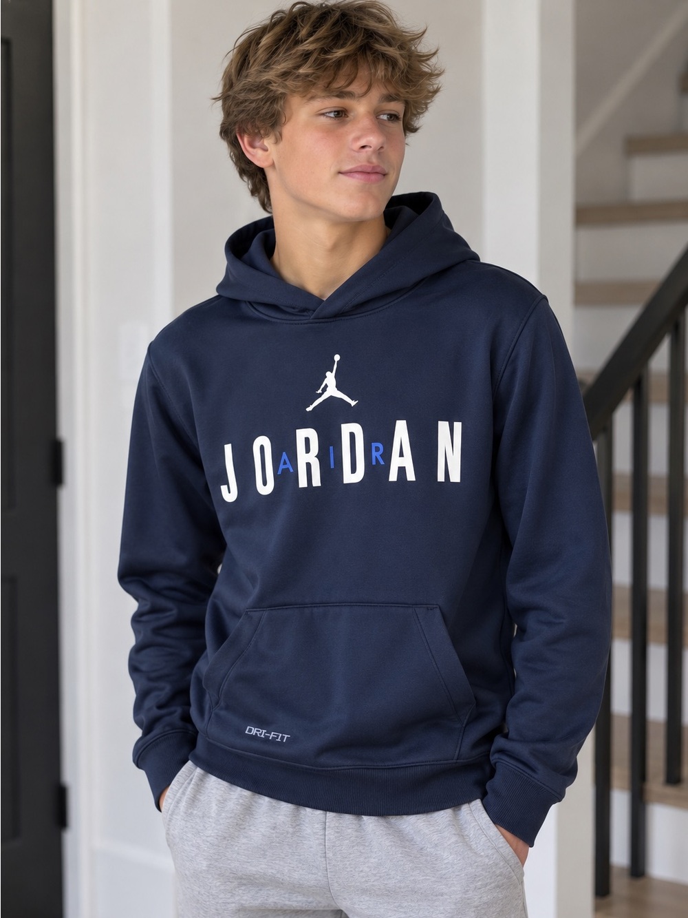 Jordan Dri fit Navy Blue Logo Zip-Up Hoodie youth